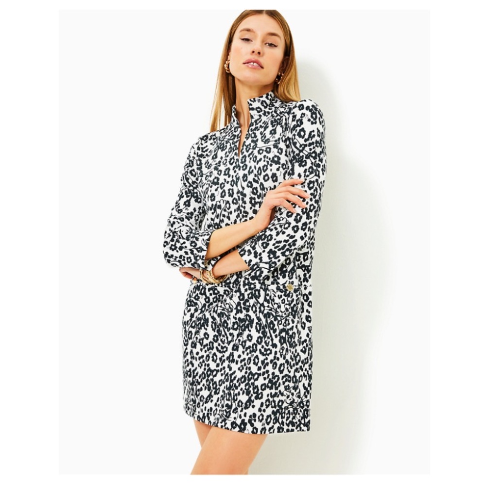Lilly Pulitzer NWT Rosie Dress Coconut Let’s Pawty Black White Pattern Women XXS